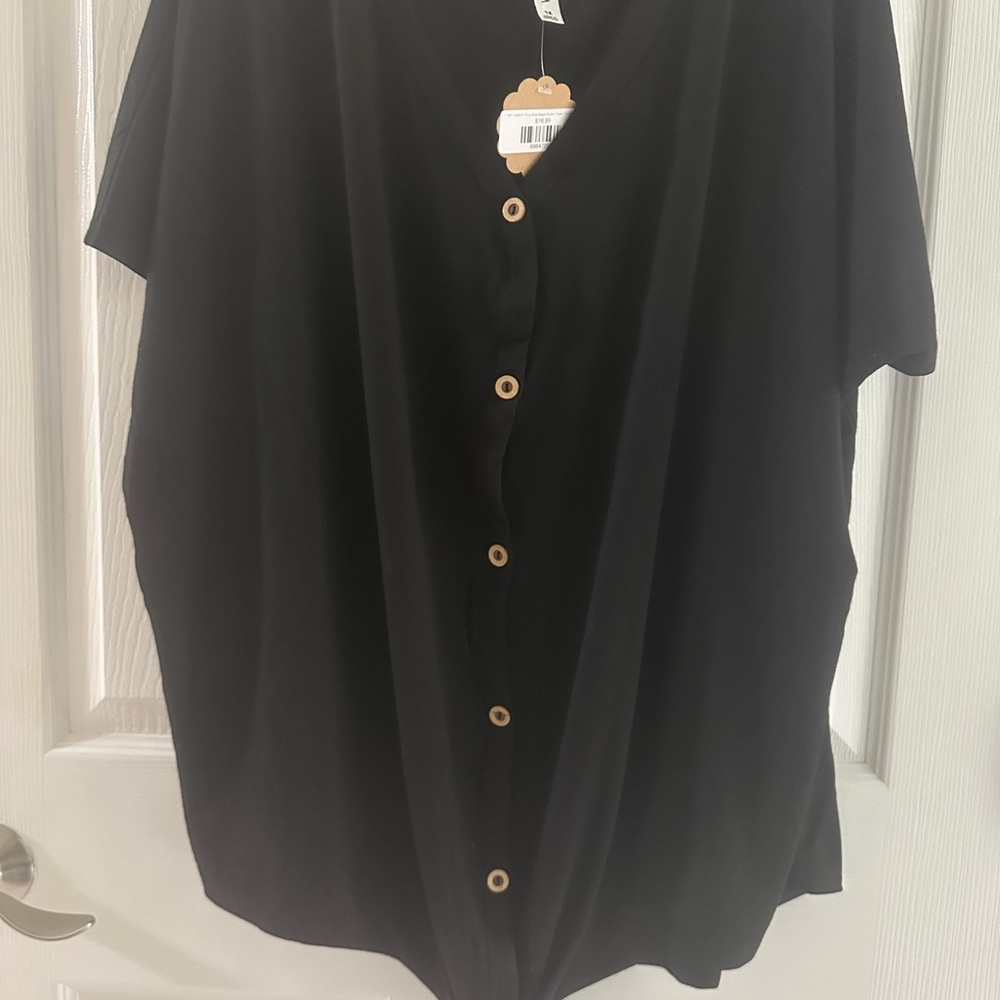 Zenana Outfitters Black Blouse with Wooden Buttons